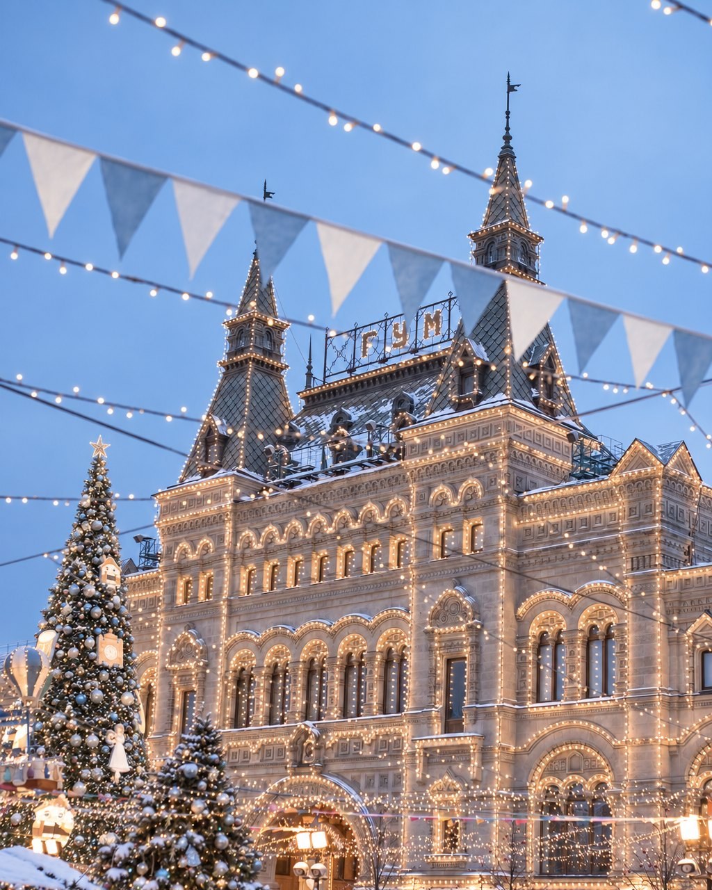 GUM in Moscow, glowing with winter lights